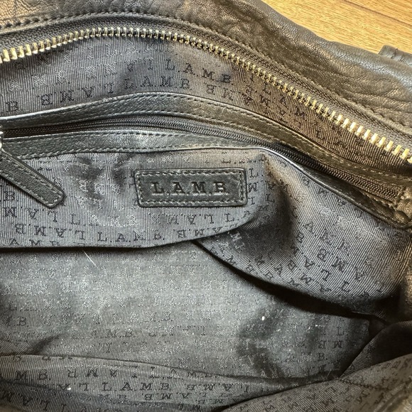 L.A.M.B. Gwen Stefani Black Leather Satchel Handbag‎ Zippers Purse - Picture 9 of 10